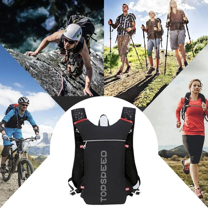 Lightweight sports vest with 5L capacity, perfect for hiking and outdoor adventures.