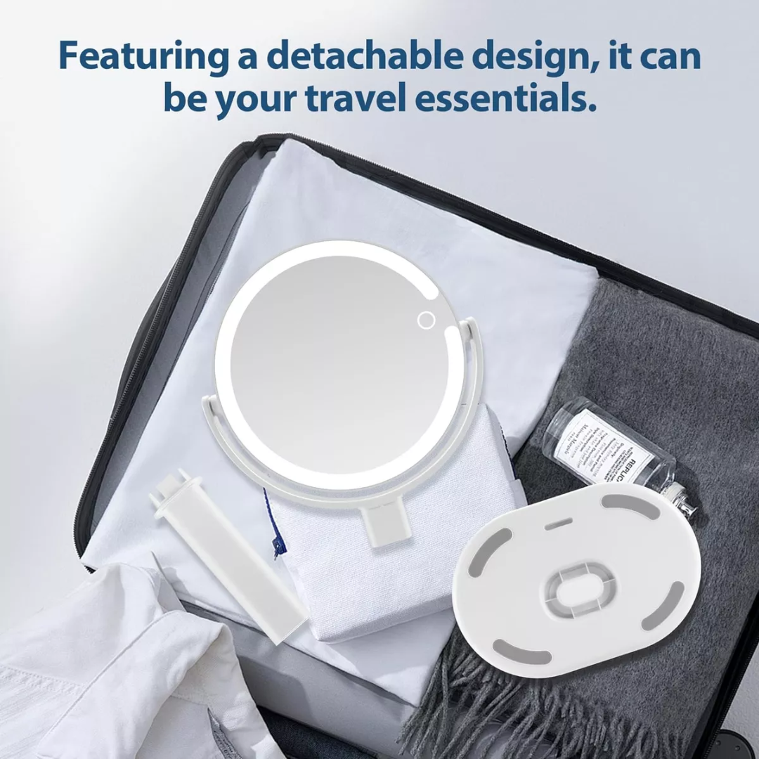 Beauty mirror with bright LED illumination, 20X zoom, ensuring perfect makeup application every time.