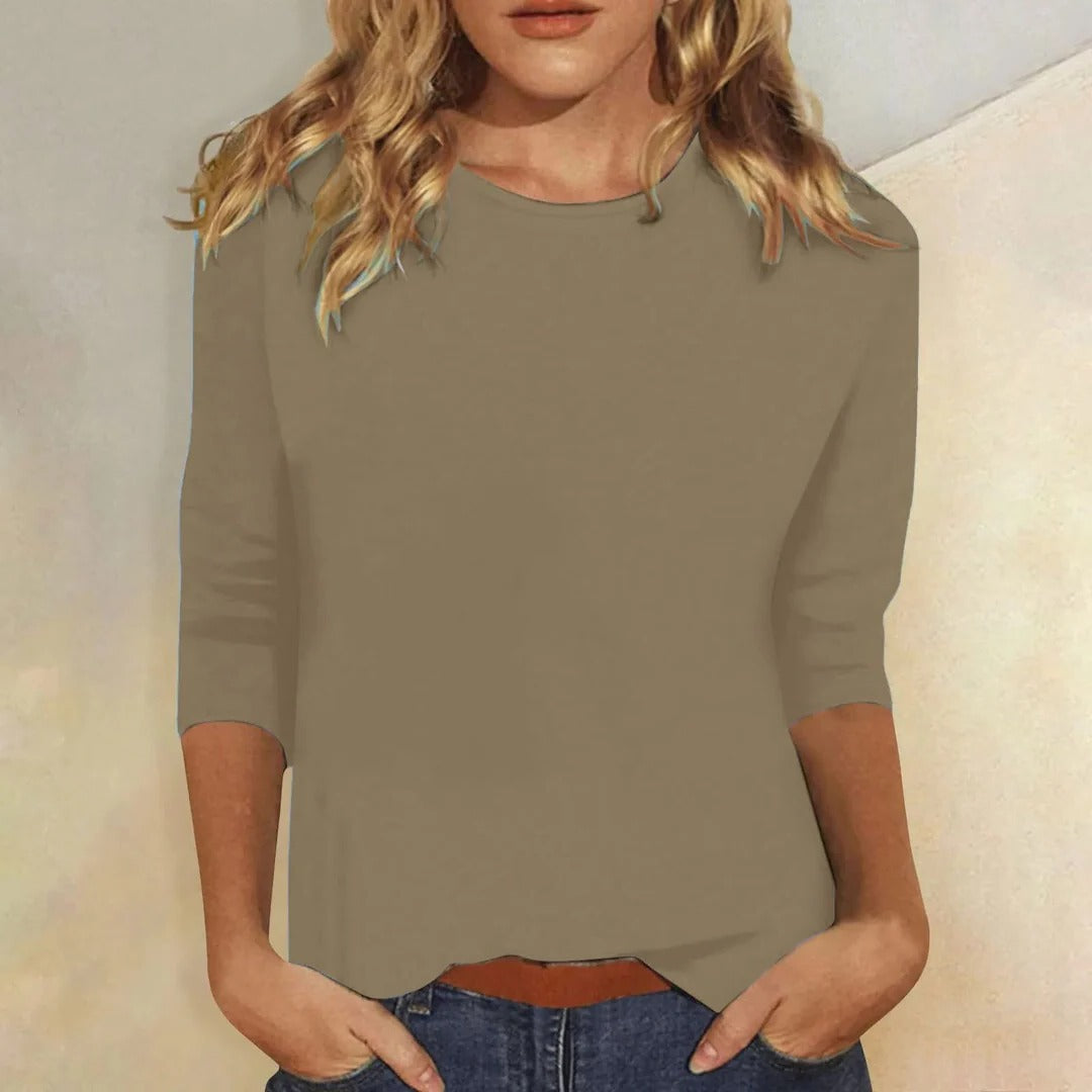 Classic women's round neck 3/4 sleeve casual top, an effortless wardrobe staple for versatile styling.