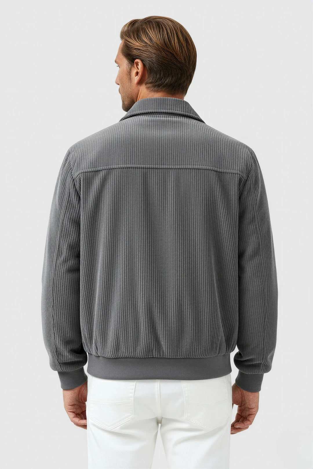Versatile men's grey textured jacket for everyday wear. Ideal casual outerwear for autumn & winter.