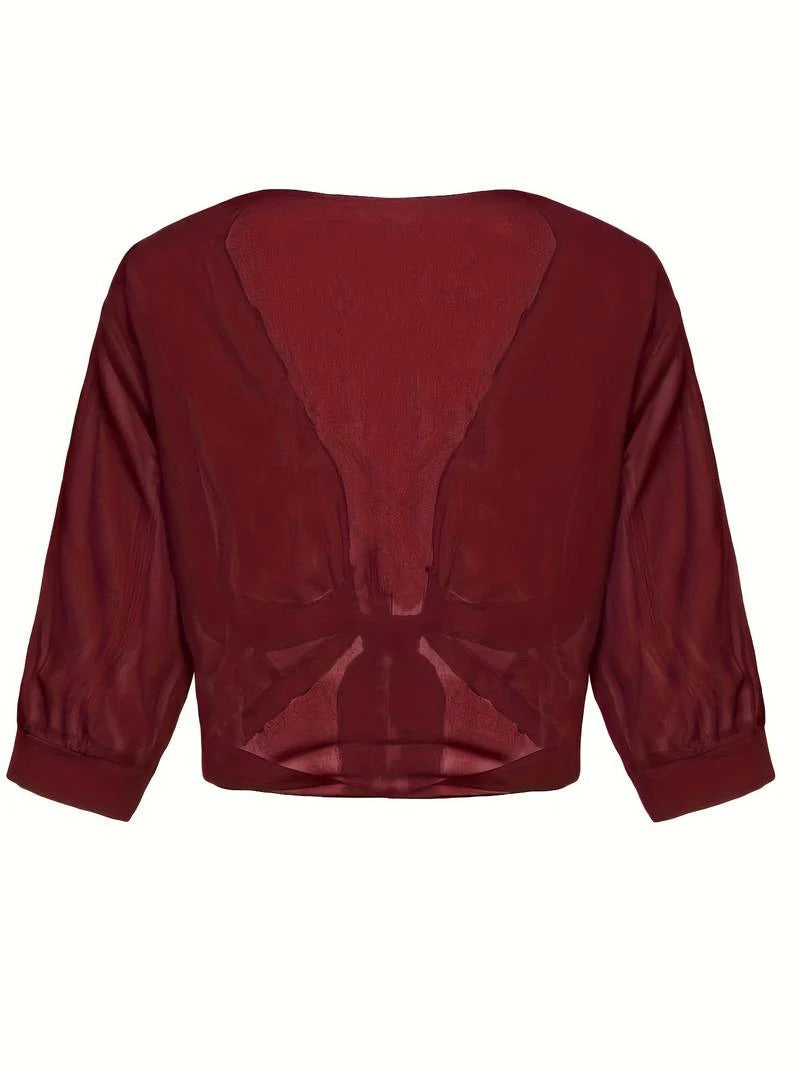 Stylish women's sheer tie front crop cardigan, enhancing summer outfits with its elegant design.