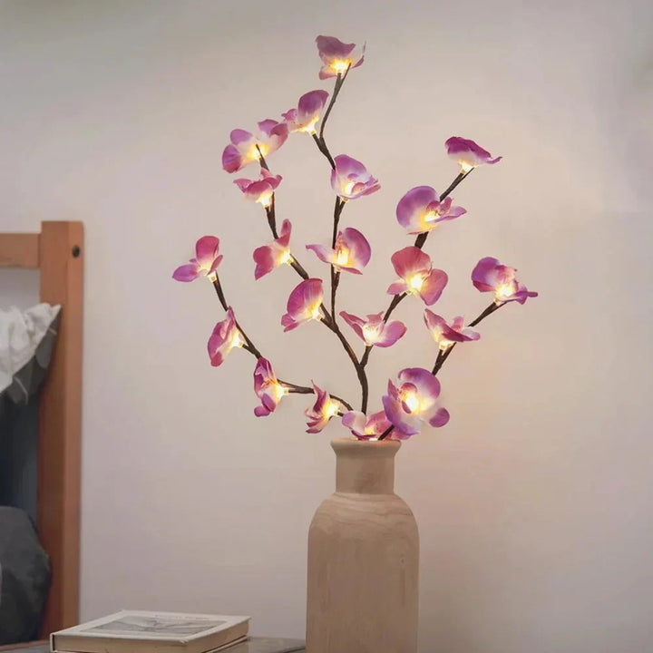 Battery powered LED flower twig lights, versatile for enchanting home decor.