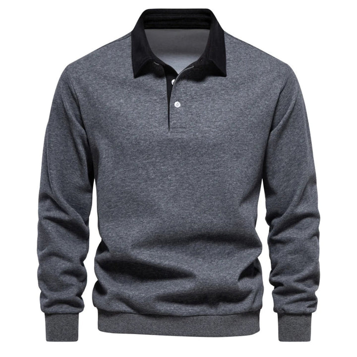 Comfortable men's classic knit polo pullover sweater, long sleeve, great for everyday casual style.