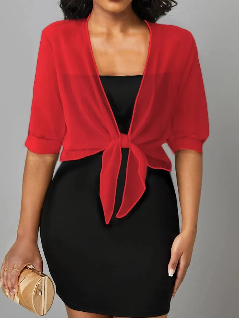 Versatile sheer 3/4 sleeve tie front crop cardigan for women, a stylish summer outerwear.