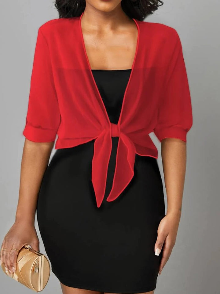 Versatile sheer 3/4 sleeve tie front crop cardigan for women, a stylish summer outerwear.