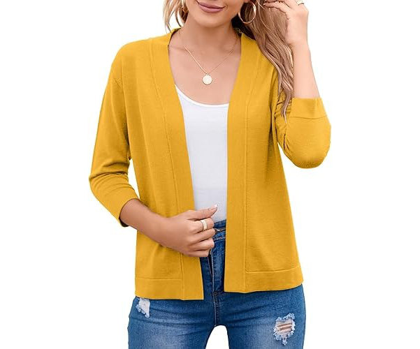 Textured cozy women's open-front cardigan sweater, ideal for comfortable all-season layering.