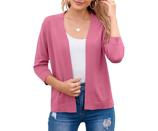 Easy-to-wear women's open-front cardigan, a lightweight & cozy three-quarter sleeve sweater for comfort.