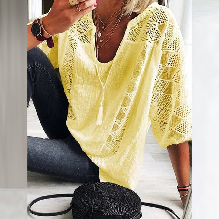 Lightweight and airy boho crochet top for women, featuring a relaxed fit, perfect for summer casual wear.