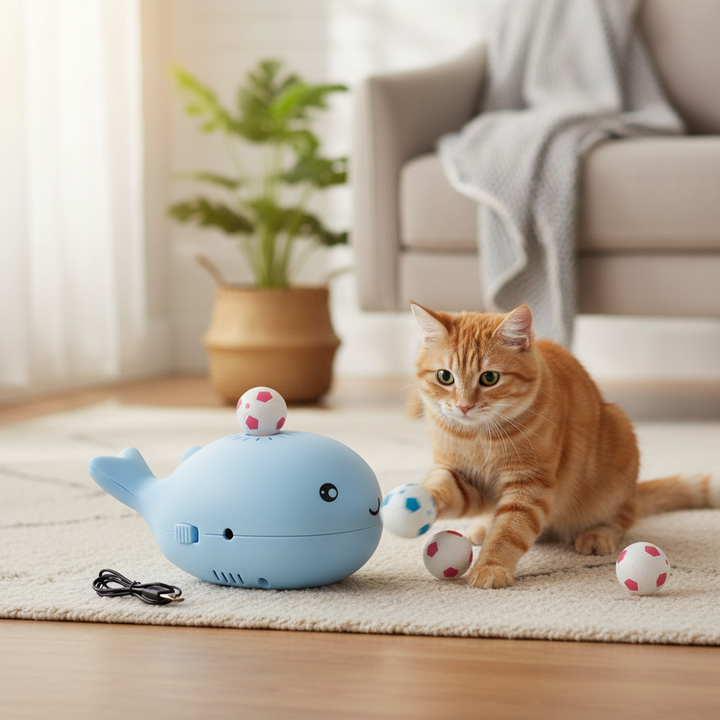 Interactive floating ball cat toy dispenser, electric for engaging indoor feline play & exercise.