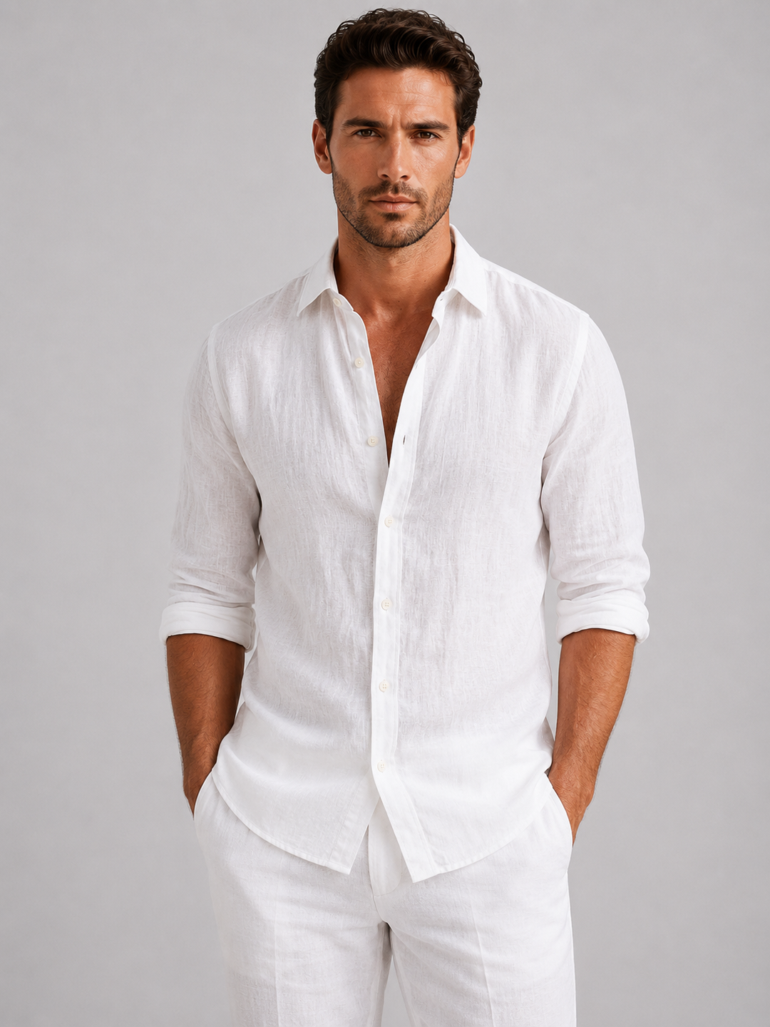 Effortless men's relaxed fit button-up shirt, a lightweight choice for comfortable long sleeve casual wear.