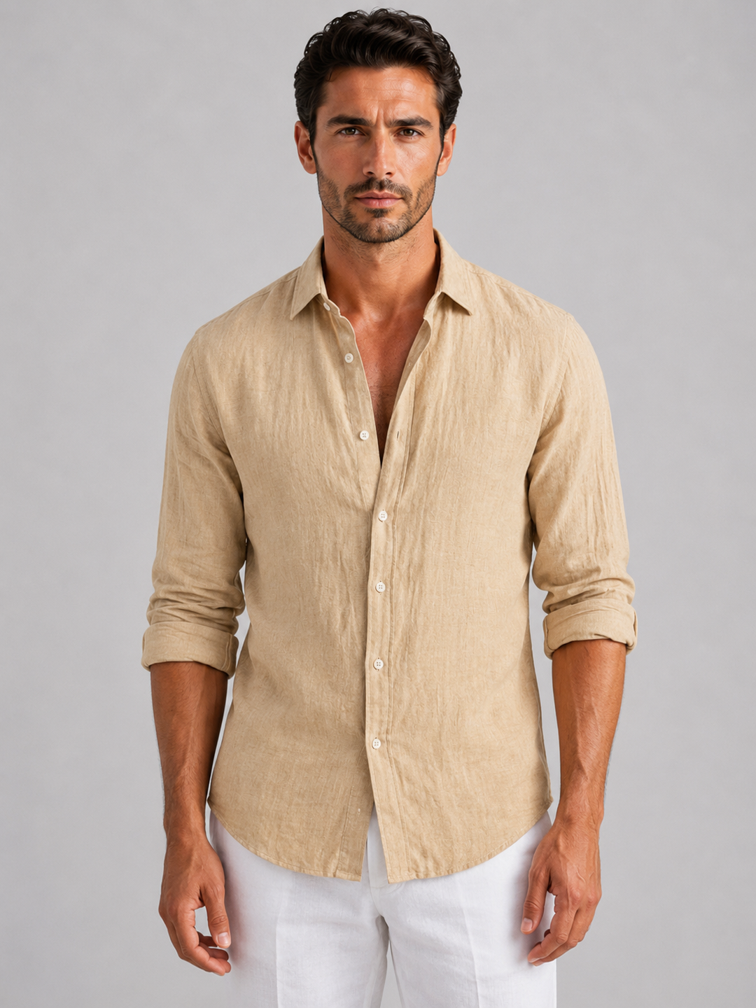 Fashionable men's relaxed fit button-up shirt, designed for a modern smart casual and versatile look.