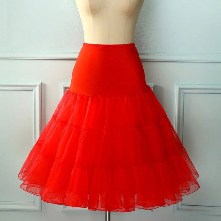 Red Janine tutu petticoat, a layered underskirt for women's fashion, costumes, or elegant party wear.