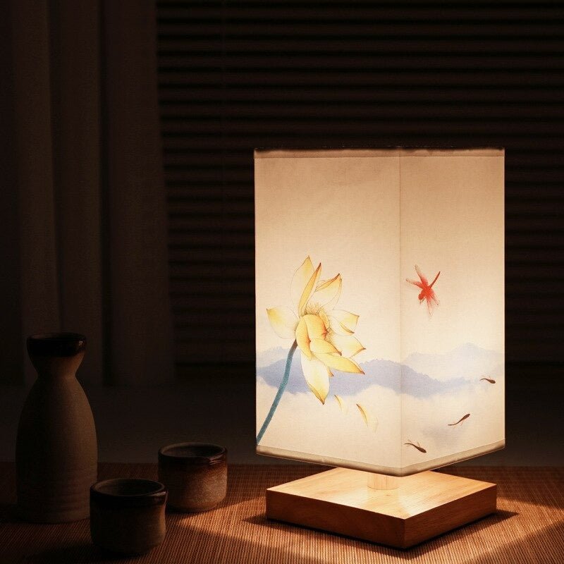 Modern Japandi style table lamp, a minimalist natural wood design providing warm ambient light for any room.