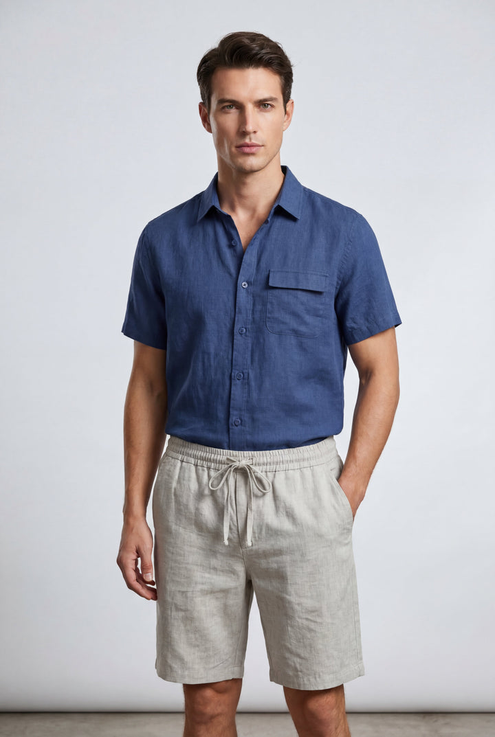 Men's relaxed fit linen shorts with drawstring, perfect for warm weather and casual wear.