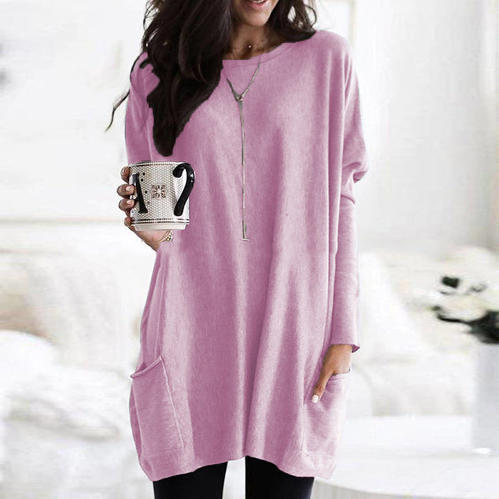 Relaxed fit women's round neck long sleeve tunic, ultimate comfort for casual fashion.
