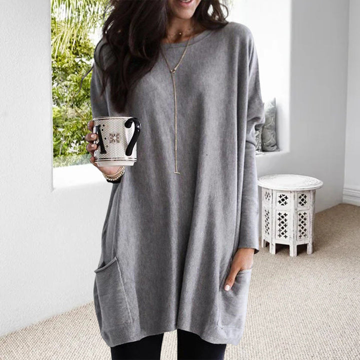 Everyday women's long sleeve round neck tunic, offering relaxed fit and comfort for fall.