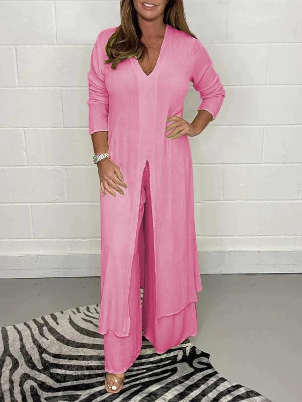 Women's casual two-piece set: a comfortable top and stylish wide-leg pants for a chic, everyday outfit.