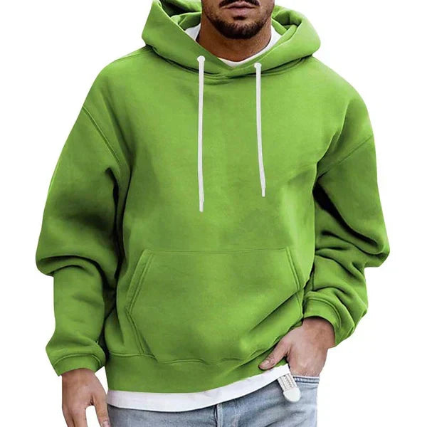 Autumn men's oversized hoodie, a comfortable pullover with a kangaroo pocket, essential for fall fashion.