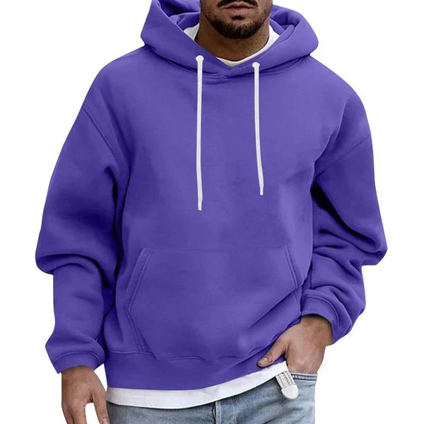 Comfortable men's oversized pullover hoodie, a must-have for casual wear, featuring a roomy kangaroo pocket.