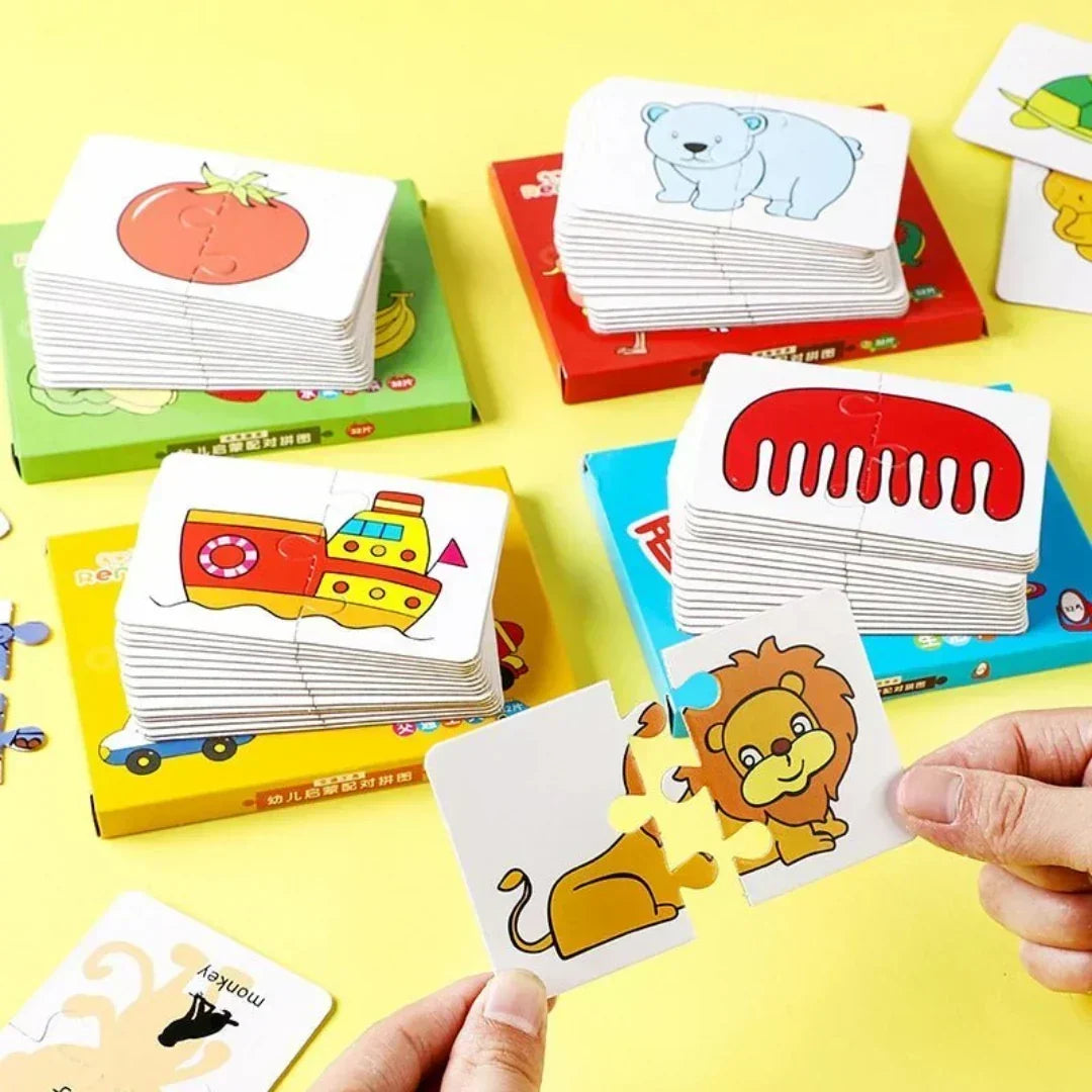 Children's memory card game set with colorful animal illustrations, boosting cognitive skills.