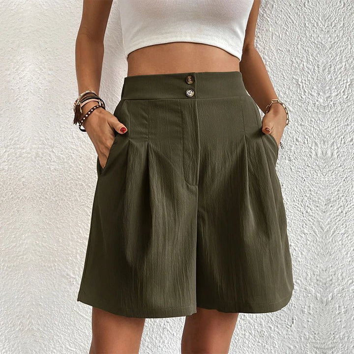 Stylish ladies high waist wide leg casual shorts. Versatile and comfortable for summer outfits.