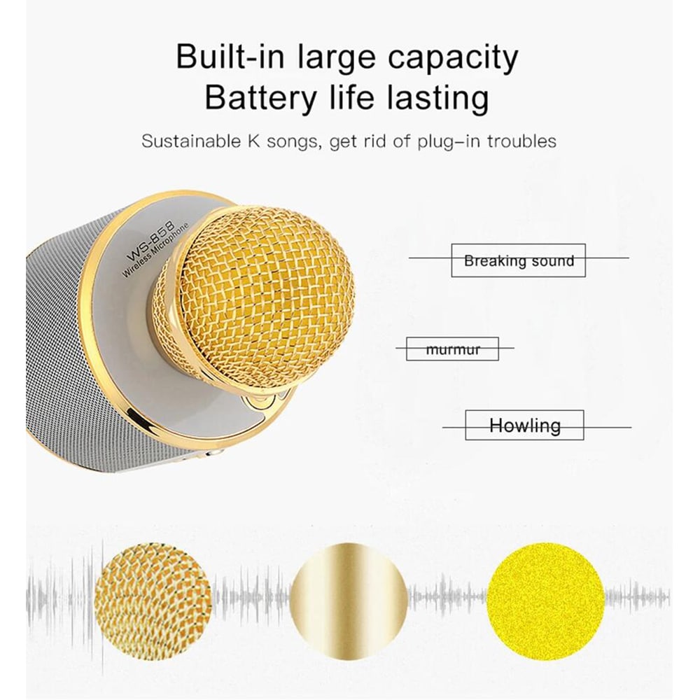 Enhance your vocals with this portable Bluetooth karaoke microphone and speaker, great for solo or group singing.