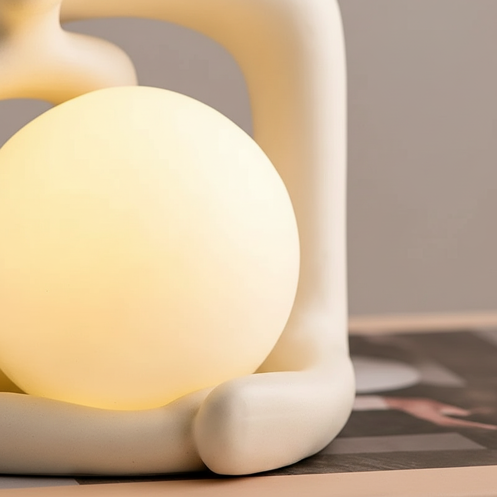 Unique Ceramoon ceramic table lamp. Provides soft indirect mood lighting, perfect accent for modern home decor.