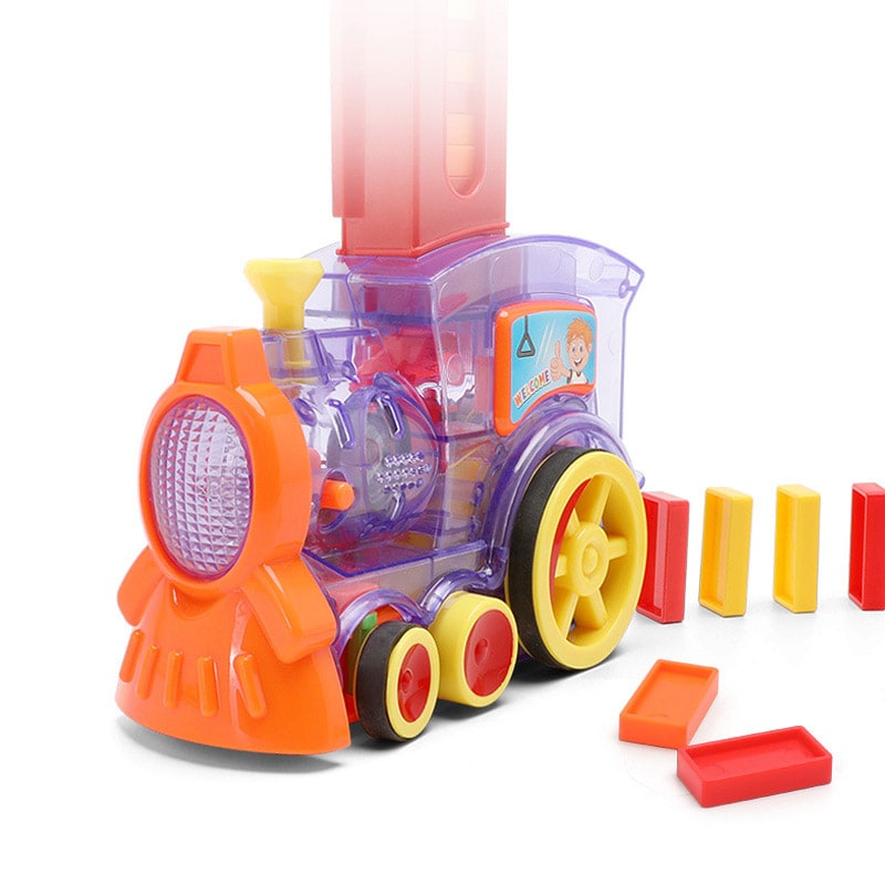 Kids' Automatic Domino Train toy developing fine motor skills and hand-eye coordination.