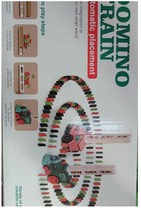 STEM-focused Automatic Domino Train for preschoolers, promoting problem-solving & creative building.