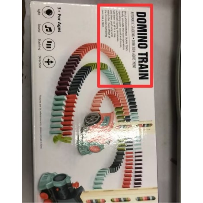 Automatic electric train and colorful dominoes for a fun building block and educational learning game.
