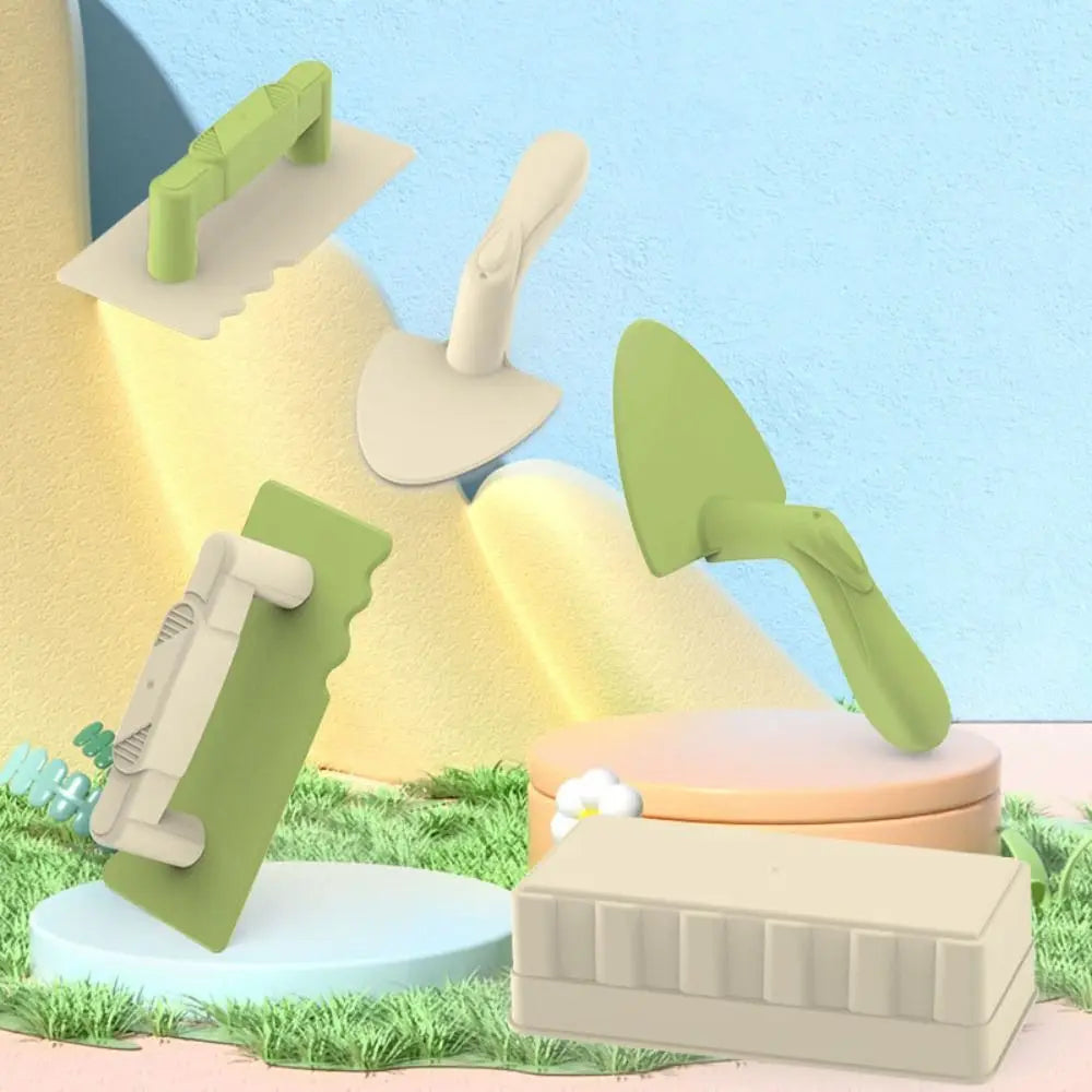 Children's creative sand play set: mini spade, bucket & tools for building sandcastles & beach adventures.