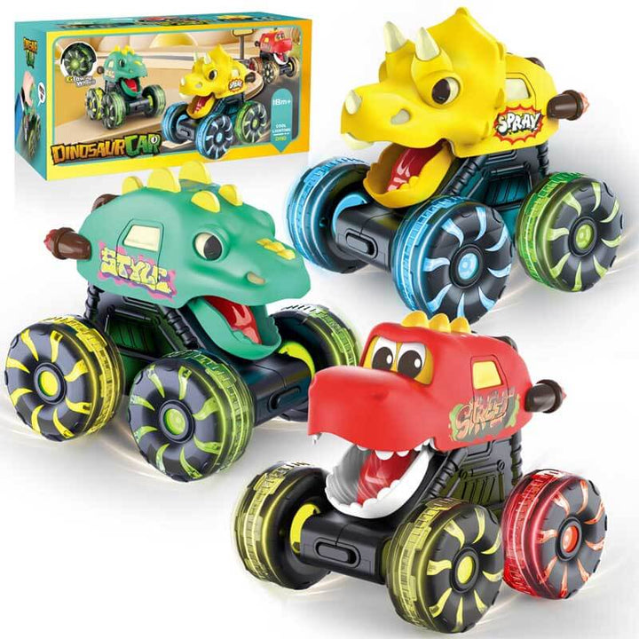 Kids' roaring dinosaur monster truck toy with LED wheels, perfect for imaginative play & boys/girls gifts.