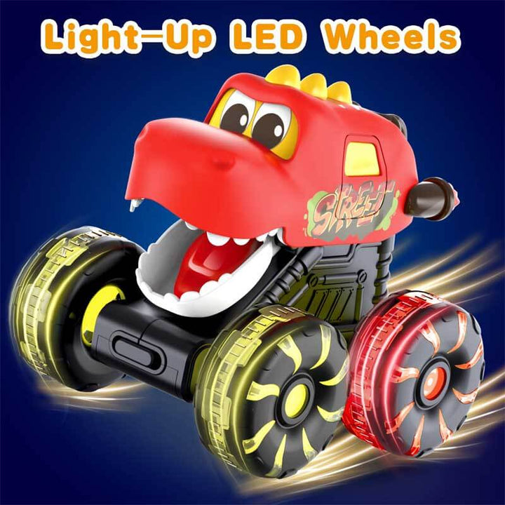 Tyrannosaurus Rex monster truck toy for kids, featuring LED wheels & realistic dinosaur sounds, great gift.