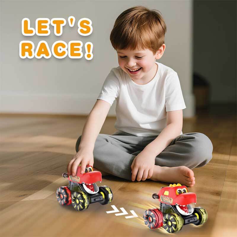 Kids' monster truck dinosaur toys with vibrant LED wheels & roaring sounds, inspiring imaginative play for toddlers.