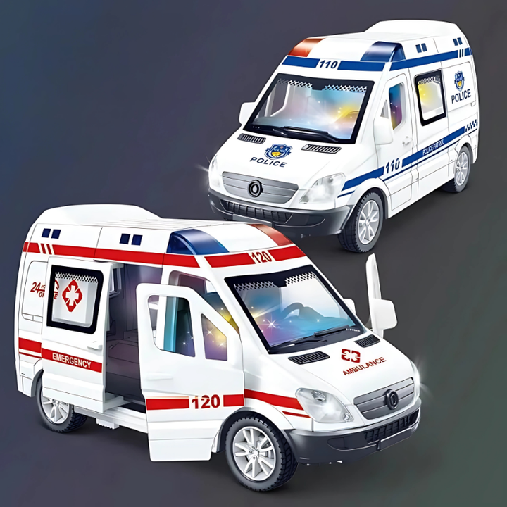 Toddler rescue vehicle toy featuring dynamic lights & sounds, encouraging creative imaginative play.