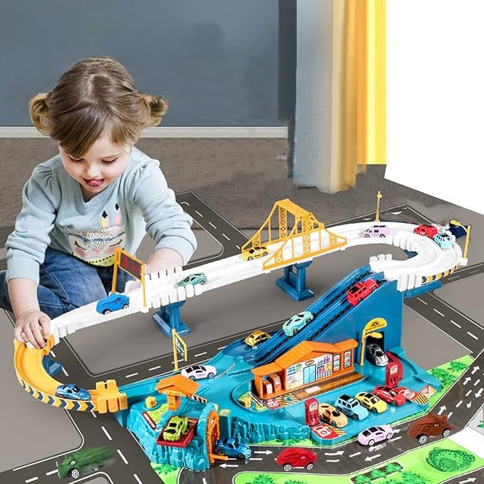 Educational car track set designed for boys & girls, promoting creative play and early learning with vehicles.