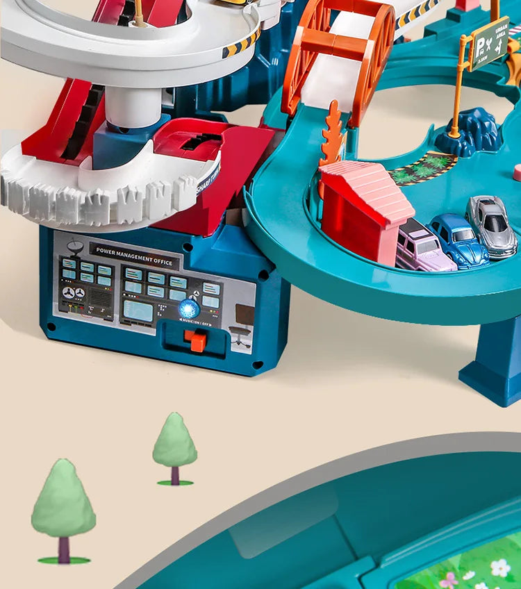 Learning car track toy for children, an interactive vehicle play set encouraging problem-solving and creative thinking.