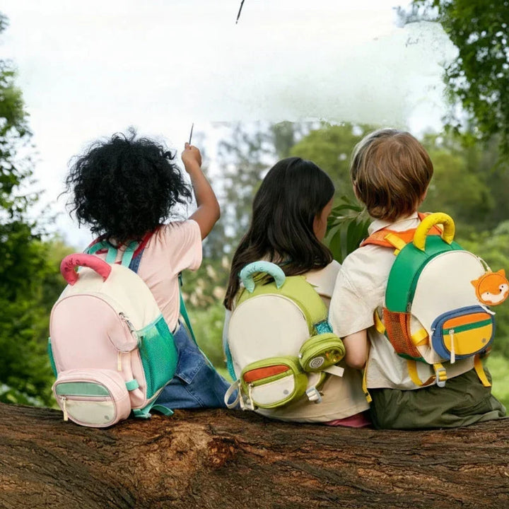 Green lightweight kids' school backpack with water bottle holder, durable & organized for school-aged children.