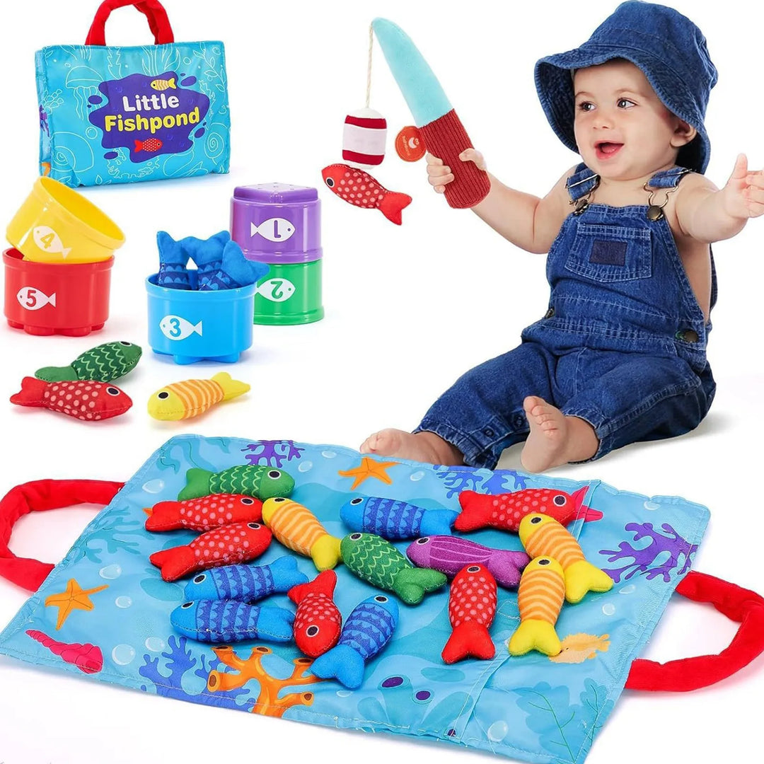 Colorful kids magnetic fishing game with poles & fish for fine motor skill development and imaginative play.
