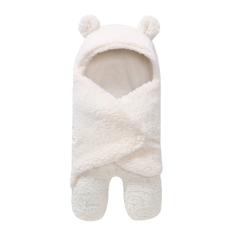 Warm infant sleep sack with legs & hood. Essential sherpa fleece newborn wearable blanket for cozy sleep.
