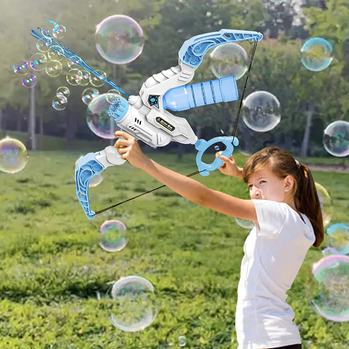 Kids' 2-in-1 bow bubble machine & water blaster toy for outdoor summer fun.