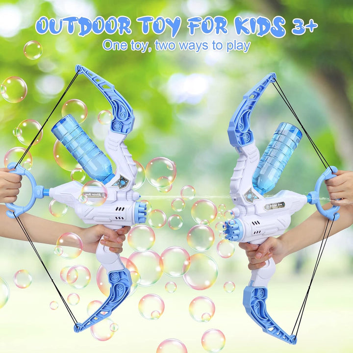 Children's 2-in-1 bow water gun & bubble blower, perfect for backyard summer play.
