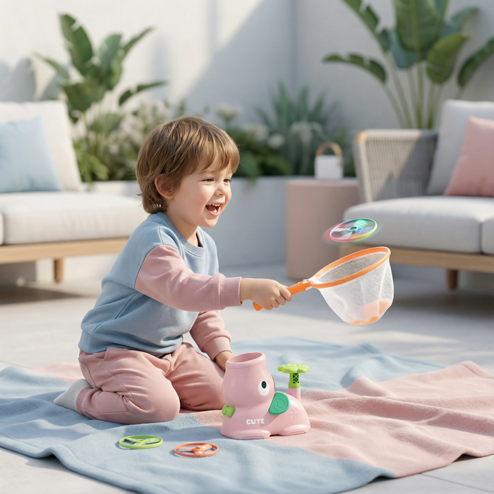 Kids' outdoor disc launcher toy, perfect for active play and flying disc fun in the summer.