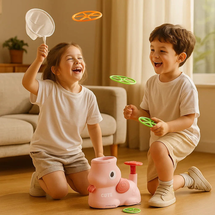 Colorful kids' disc launcher toy; great for developing hand-eye coordination & outdoor play.