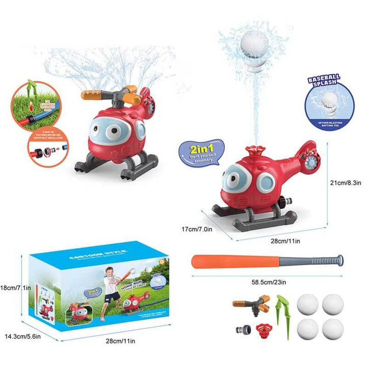 Interactive kids' water game featuring a sprinkler baseball set for backyard fun.