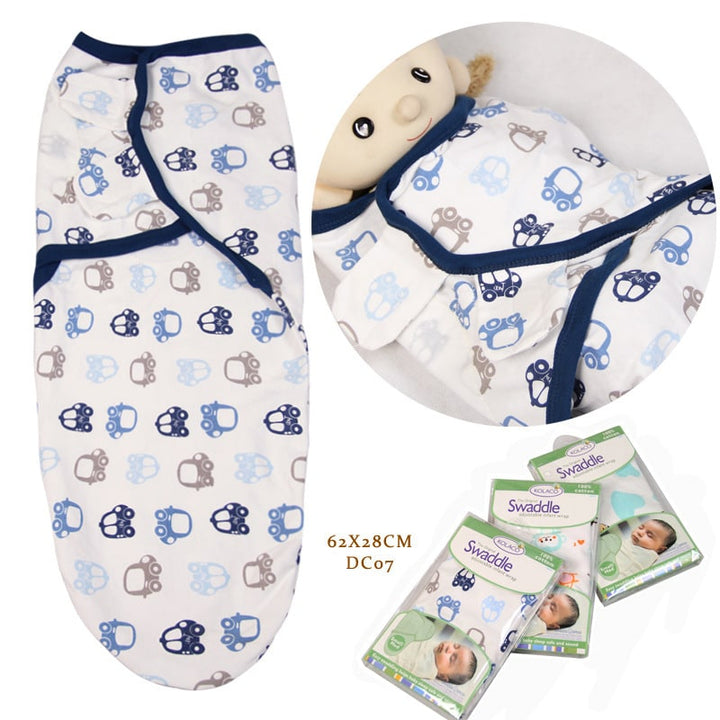 Close-up: Adjustable hook & loop fasteners on a soft cotton baby swaddle wrap for secure fit.