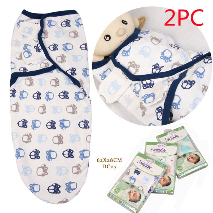 Peaceful newborn sleeping soundly in a cozy, adjustable swaddle wrap sleep sack. Safe sleep aid.