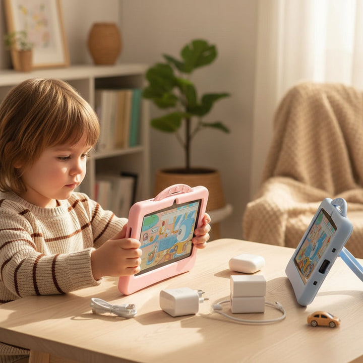 Interactive kids' tablet for learning, featuring a variety of engaging games & apps in a safe shockproof case.