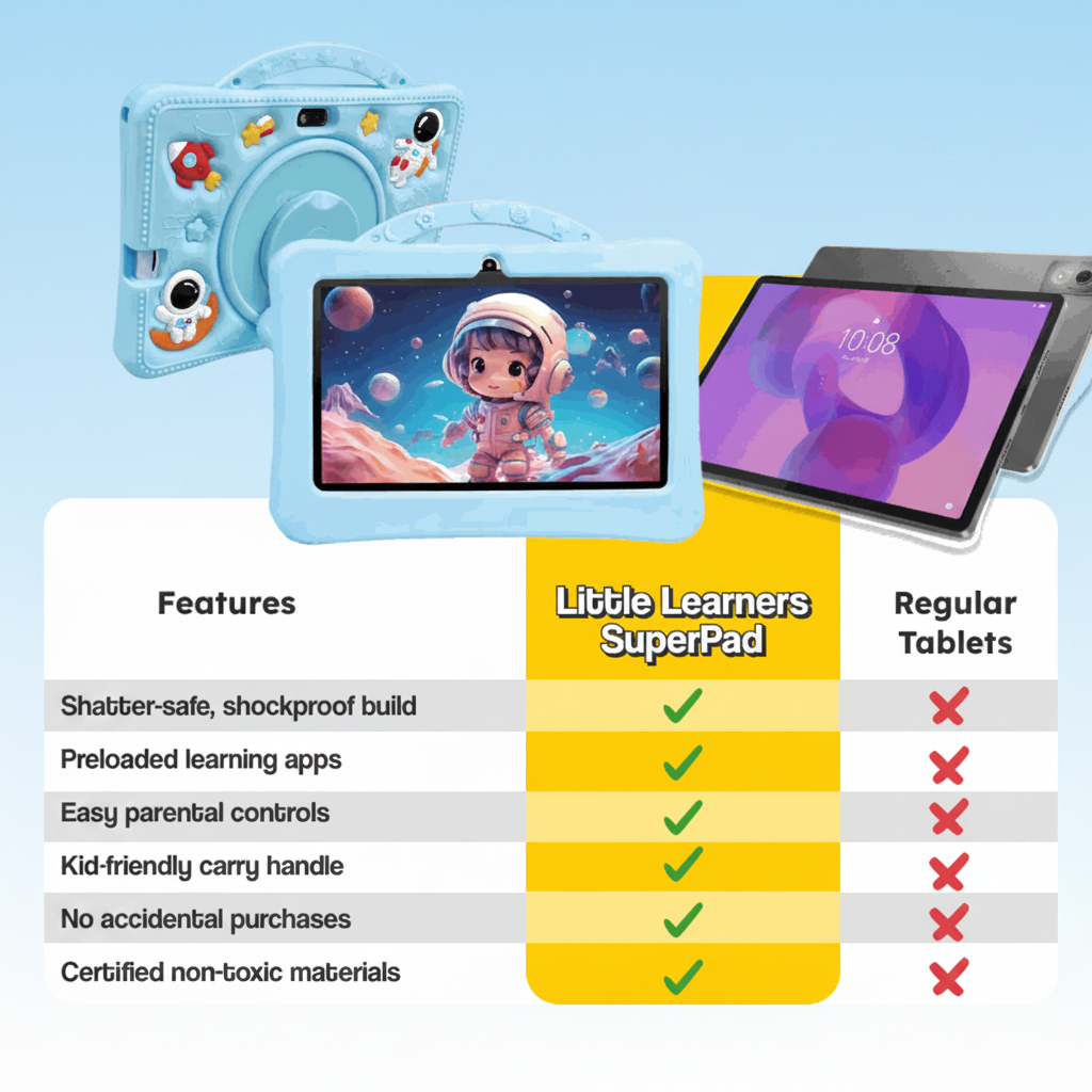 Children's tech educational tablet, durable & interactive. Ideal for learning, games, & early education. Shockproof case included.