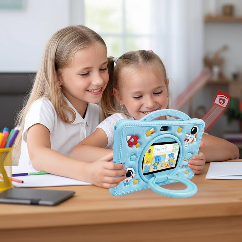 Kids' educational learning tablet with vibrant display, interactive games & shockproof case.